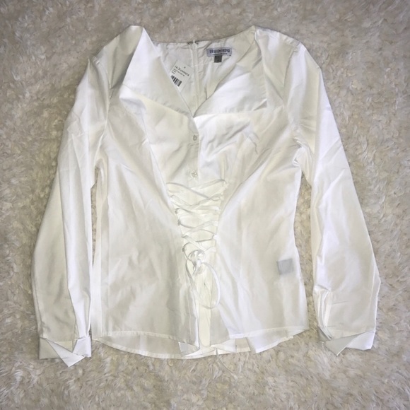 🆕 White Button Front Shirt with Lace Up Detail - Picture 5 of 6